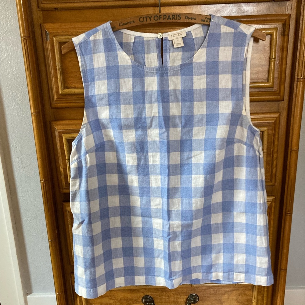 J. Crew Light Blue and White Checkered Tank Top